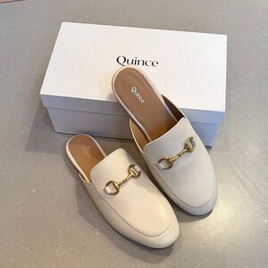 Brand new Quince Ivory Mules with Gold Accent